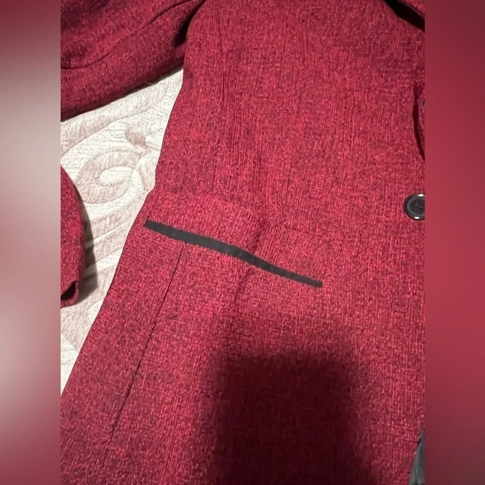 Women's Tweed Herringbone Blazer Jacket - Wine Red Classic Vintage, Size L